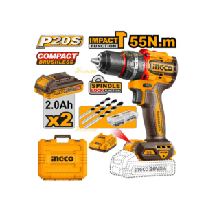 "INGCO CIDLI20558 20V Compact Brushless Cordless Impact Drill Kit with 2 Li-ion batteries, fast charger, drill bits, and carrying case – Herman Safety Sri Lanka"