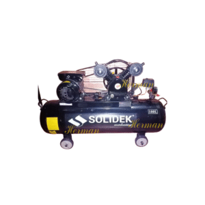 Woman using Solidek 100L air compressor with 2HP copper motor in an industrial workshop