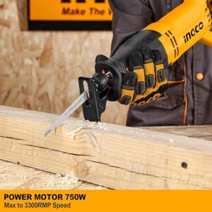 "750W reciprocating saw for wood and metal cutting — electric variable speed power tool for professional use"