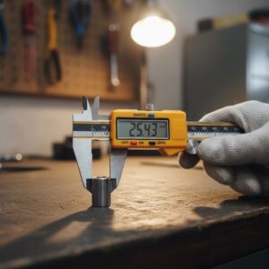 “Ingco digital caliper measuring a metal component in a workshop