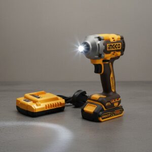 Ingco 20V Cordless Impact Driver – compact power tool with battery and charger, professional workshop setup