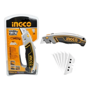 INGCO HUK6128 Heavy Duty Utility Knife with 6 SK5 Replacement Blades 61x19mm