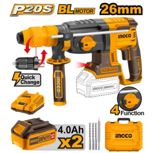 INGCO CRHLI202289 20V Brushless Cordless Rotary Hammer Drill Kit with 2 Batteries