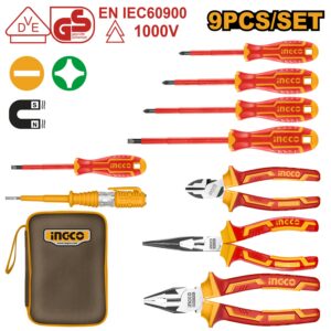 INGCO HKIST3091 9 Piece VDE 1000V Insulated Hand Tool Set with Voltage Tester