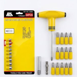 HS 24-Piece Socket and Bit Set ART 33005 with T-handle screwdriver and assorted sockets