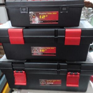 K TECH 3-Piece Plastic Tool Box Set 12 16 18 Inch Black Red